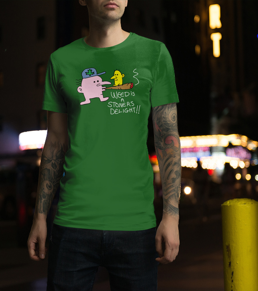 Weed Is A Stoners Delight Cartoon Characters Smoking Joint T-Shirt