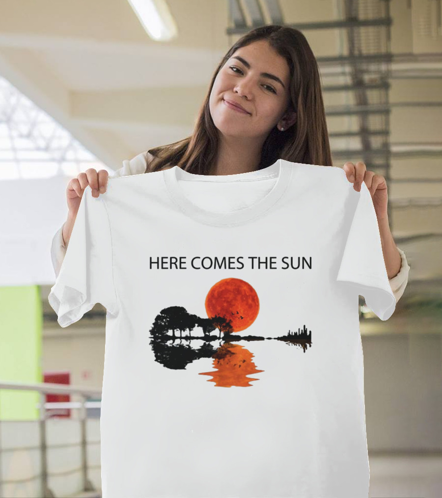 Here Comes The Sun Sunset Reflection Trees Silhouette Skyline Moon T-Shirt