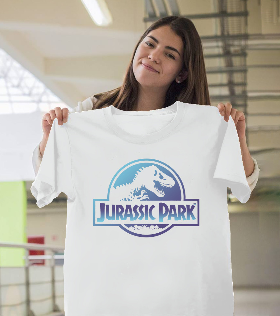 Jurassic Park Dinosaur Logo Blue and White T-Shirt