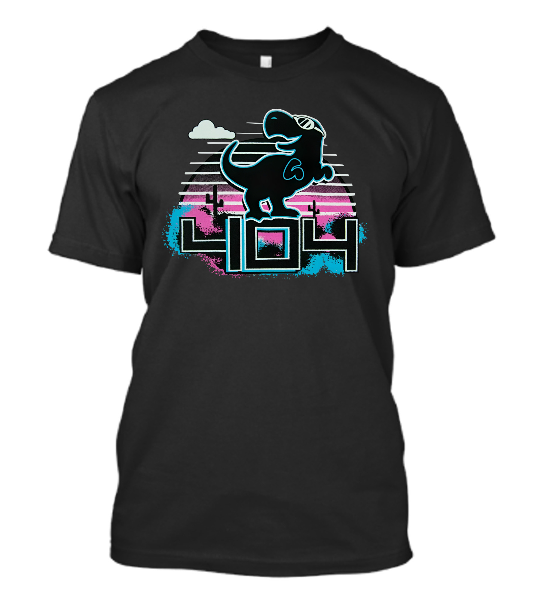 404 Dinosaur Retro Neon Clouds Cactus Sunset T-Shirt