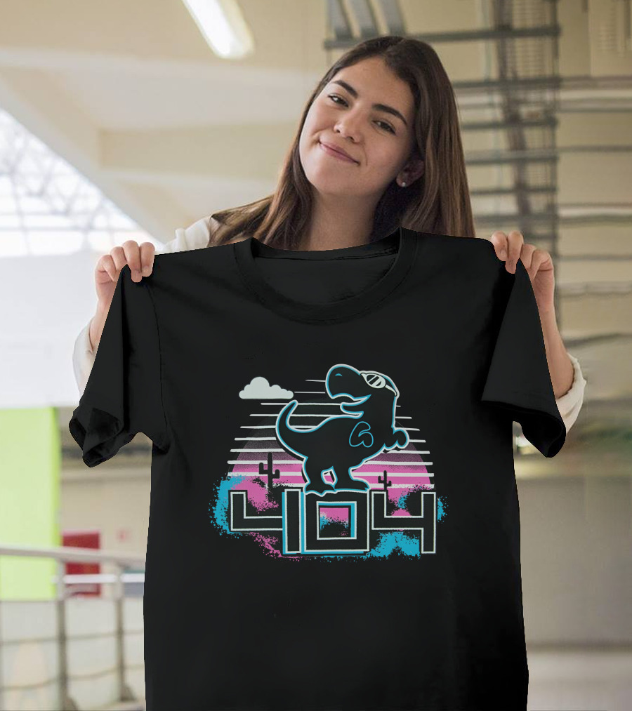 404 Dinosaur Retro Neon Clouds Cactus Sunset T-Shirt