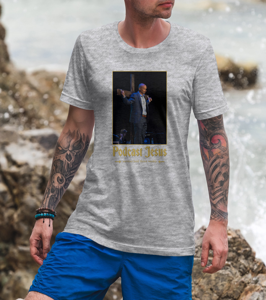 Podcast Jesus Services Held Thrice Weekly Speaker With Cross Image T-Shirt