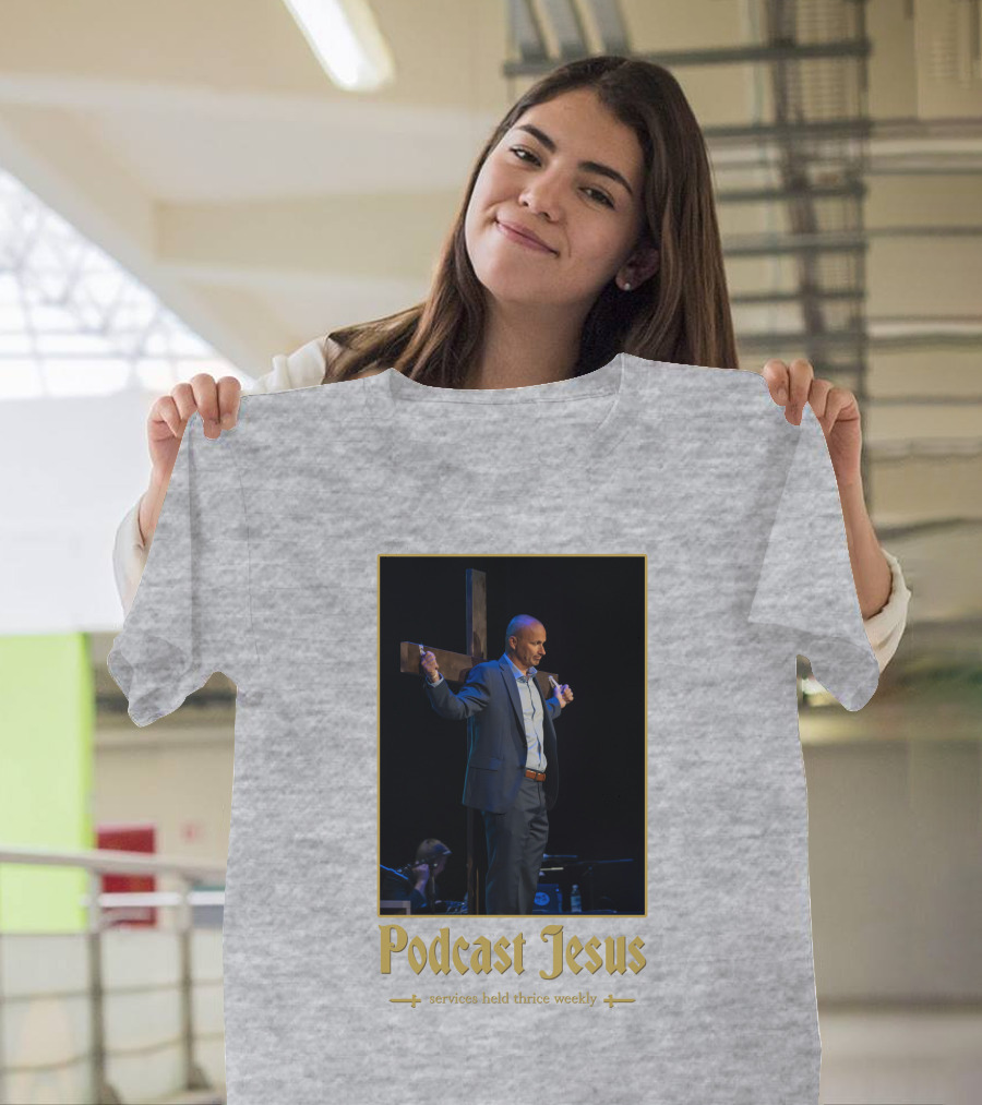 Podcast Jesus Services Held Thrice Weekly Speaker With Cross Image T-Shirt