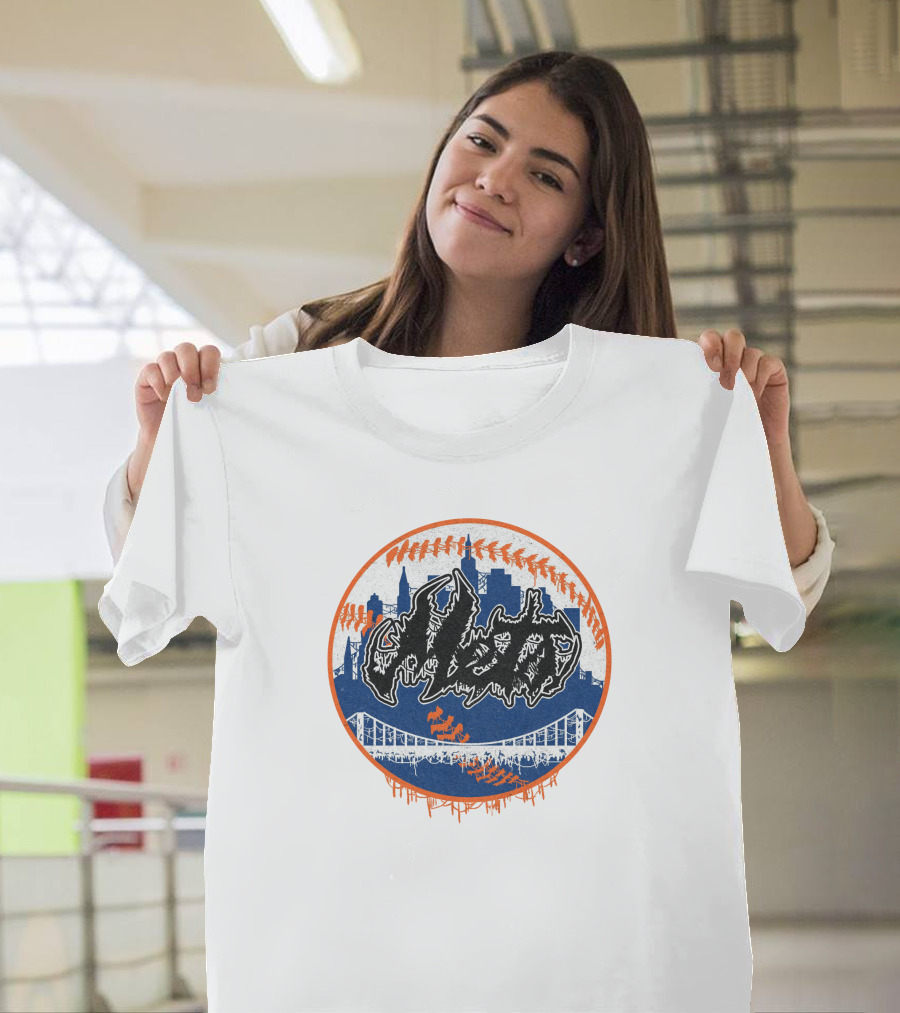 New York Mets Deathcore Baseball Skyline T-Shirt