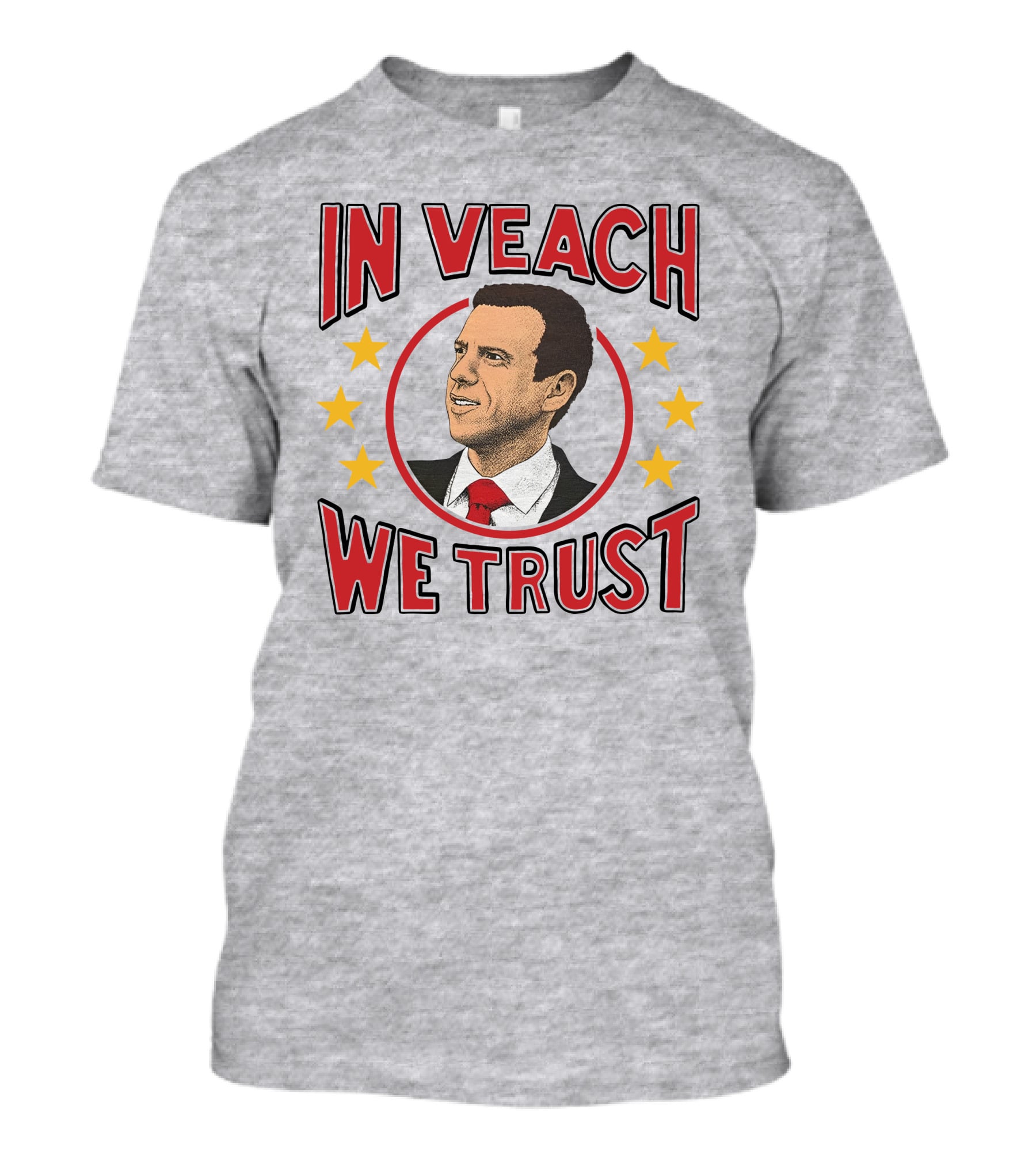 In Veach We Trust Red Tie Portrait With Yellow Stars T-Shirt