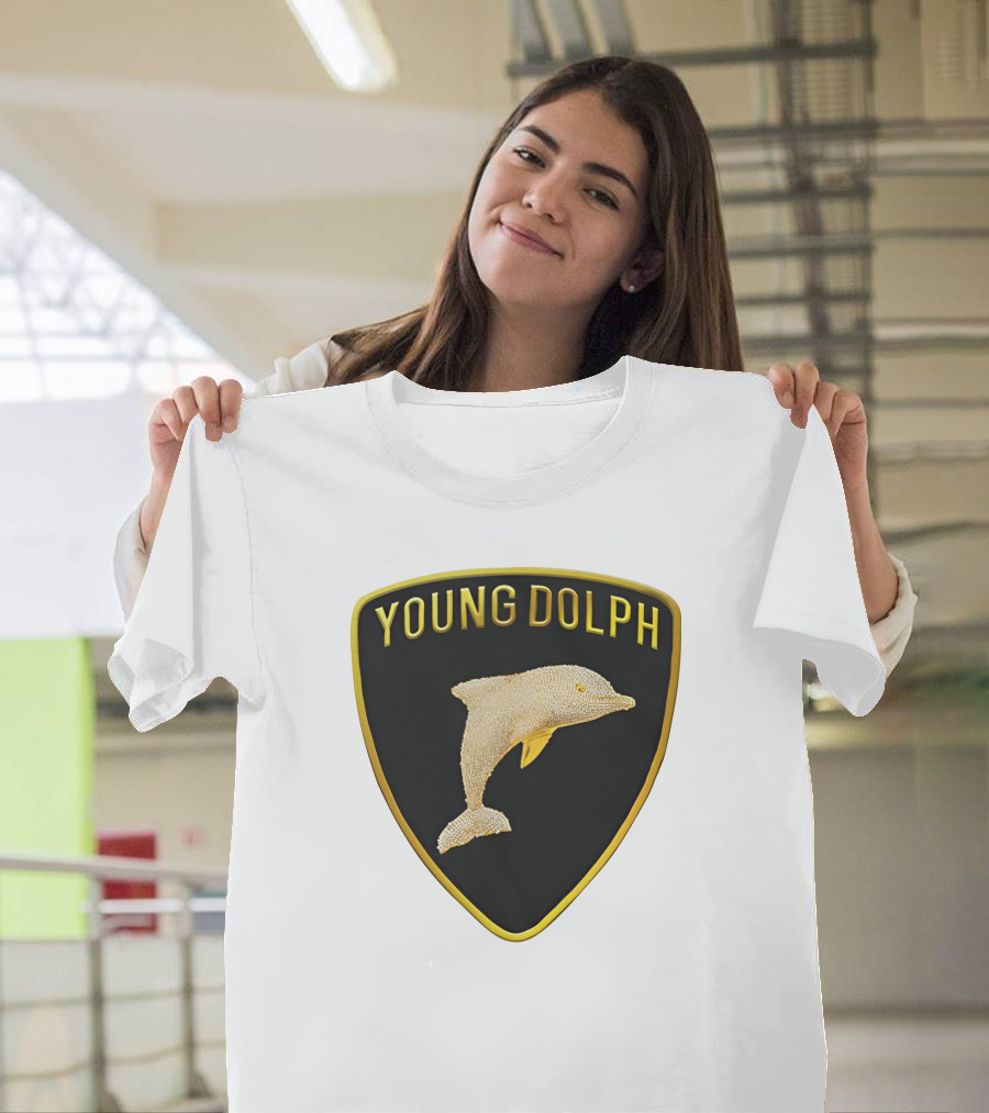 Young Dolph Rich Slave Emblem Gold Dolphin Badge T-Shirt