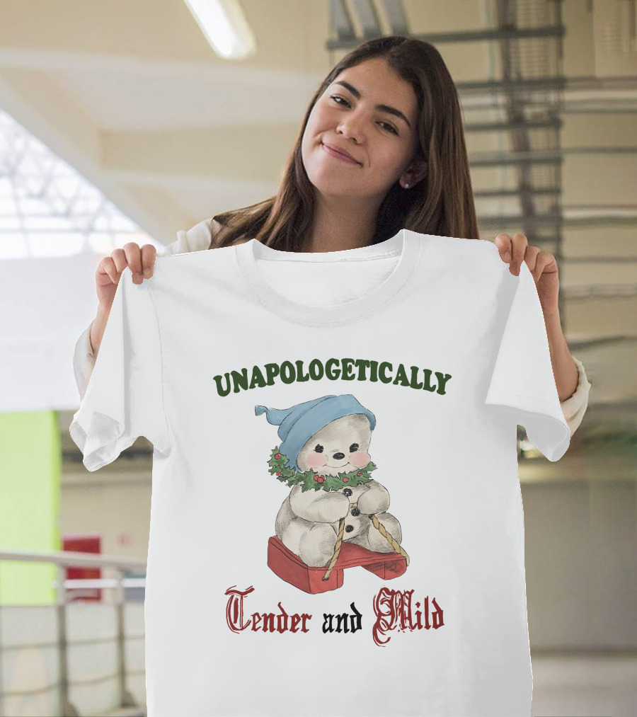 Unapologetically Tender and Mild Snowman with Blue Hat and Holly Garland T-Shirt