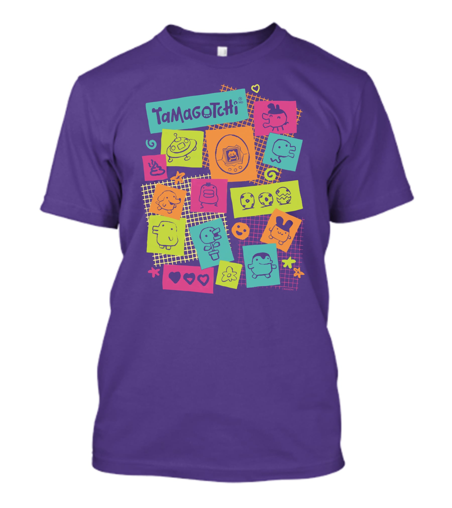 Tamagotchi Neon Character Collage With Hearts And Stars T-Shirt