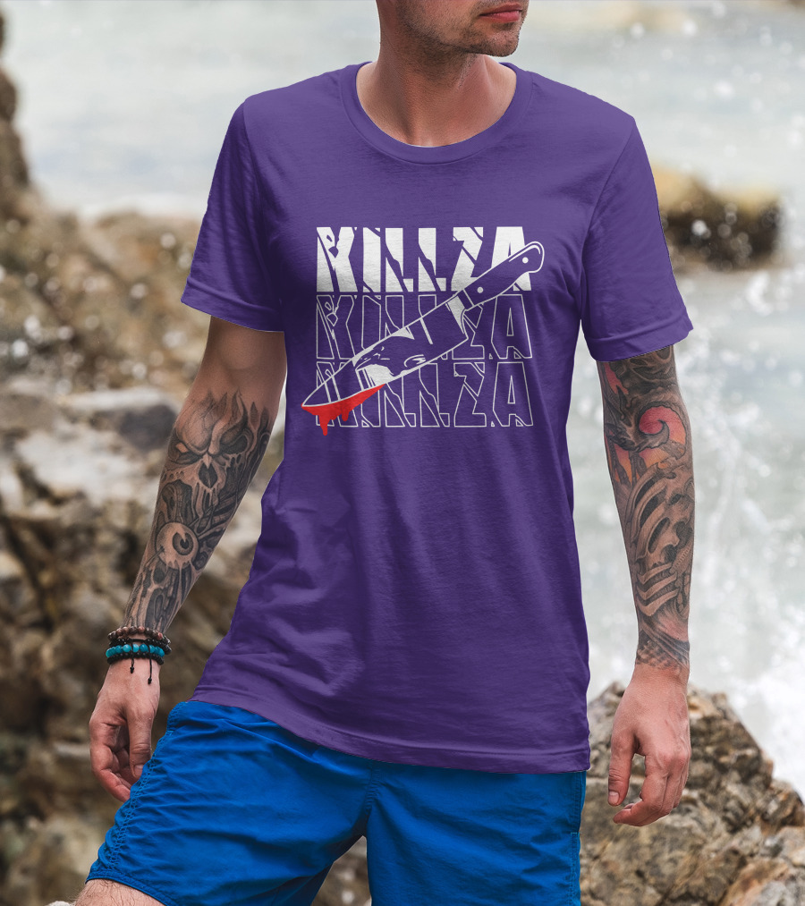 Killza Knife Graphic With Bold Repeated Text T-Shirt