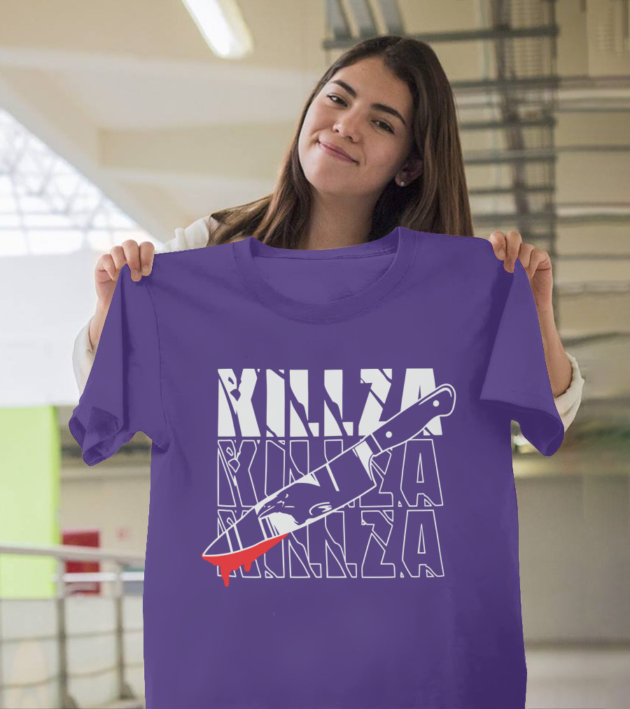 Killza Knife Graphic With Bold Repeated Text T-Shirt
