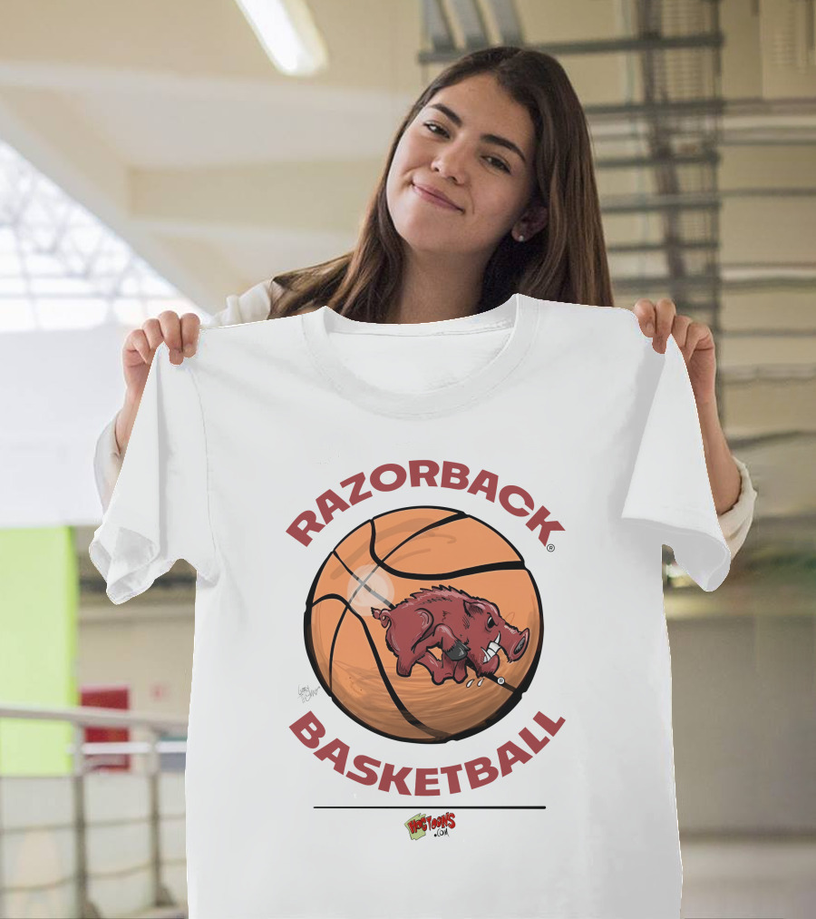Razorback Basketball Hogtoons Basketball With Razorback Pig T-Shirt