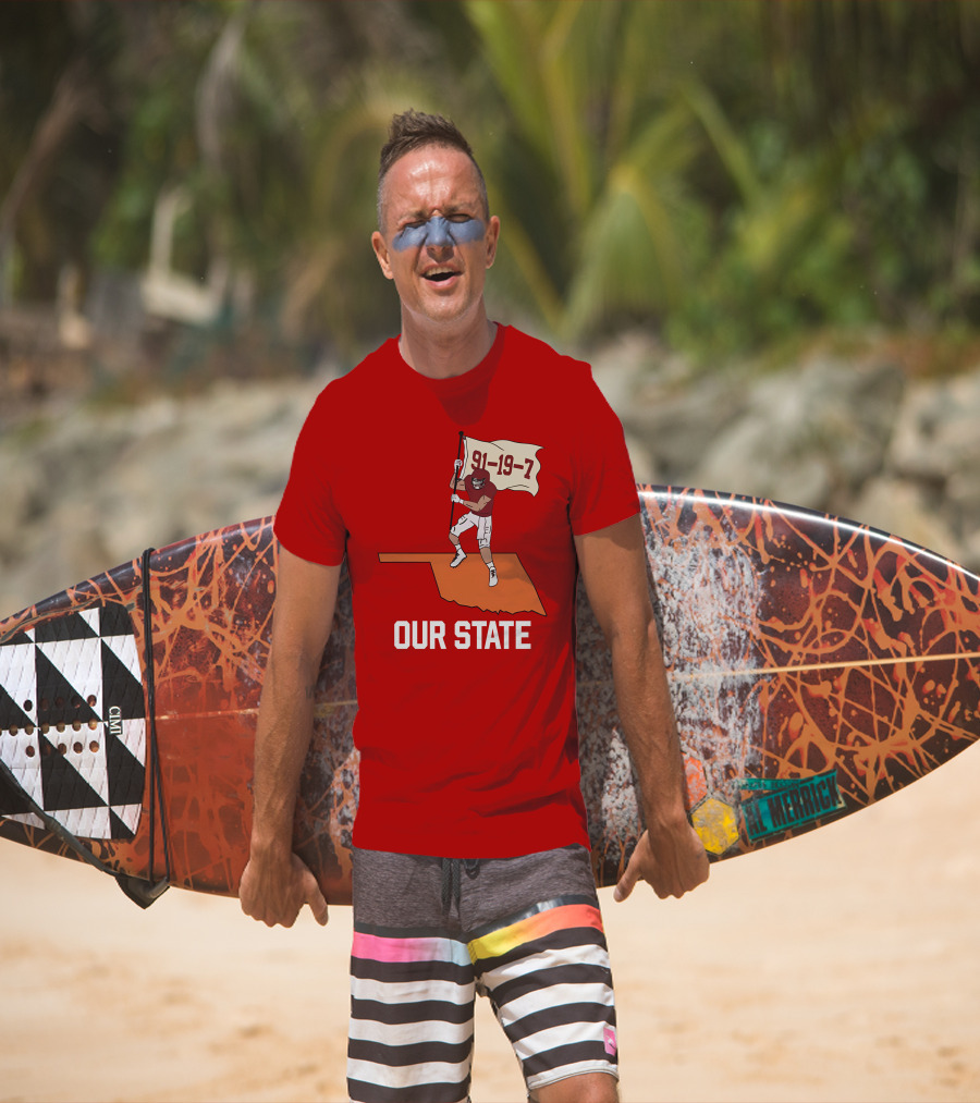 Our State 91-19-7 Football Player Flag Oklahoma T-Shirt