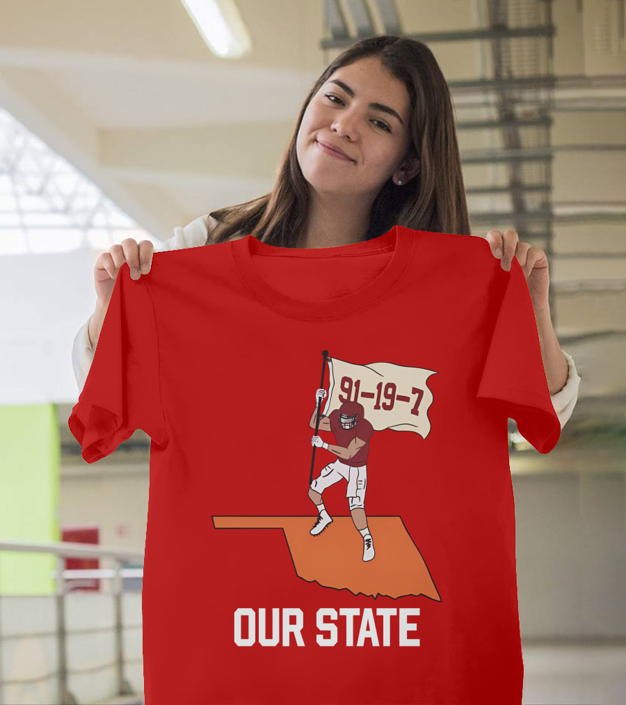 Our State 91-19-7 Football Player Flag Oklahoma T-Shirt