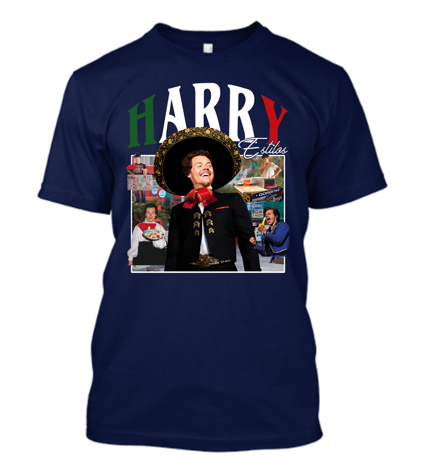 HARRY Estilos Mariachi Themed Collage In Festive Attire T-Shirt
