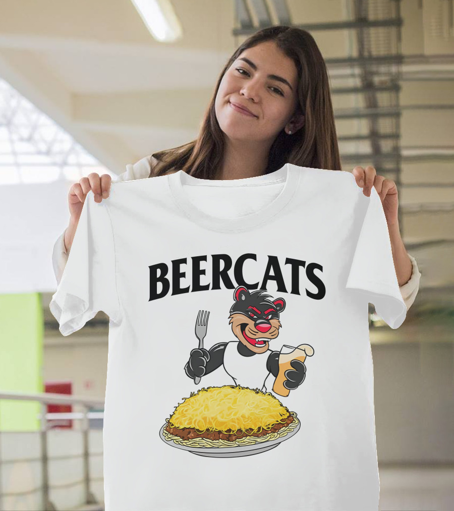 Beercats Bear With Fork Beer And Spaghetti Plate T-Shirt