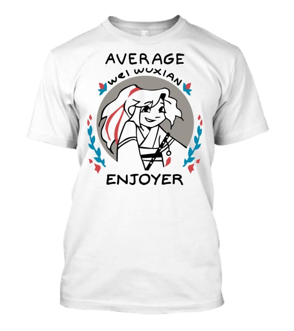 Average Wei Wuxian Enjoyer Emblem With Cartoon Character And Floral Accents T-Shirt