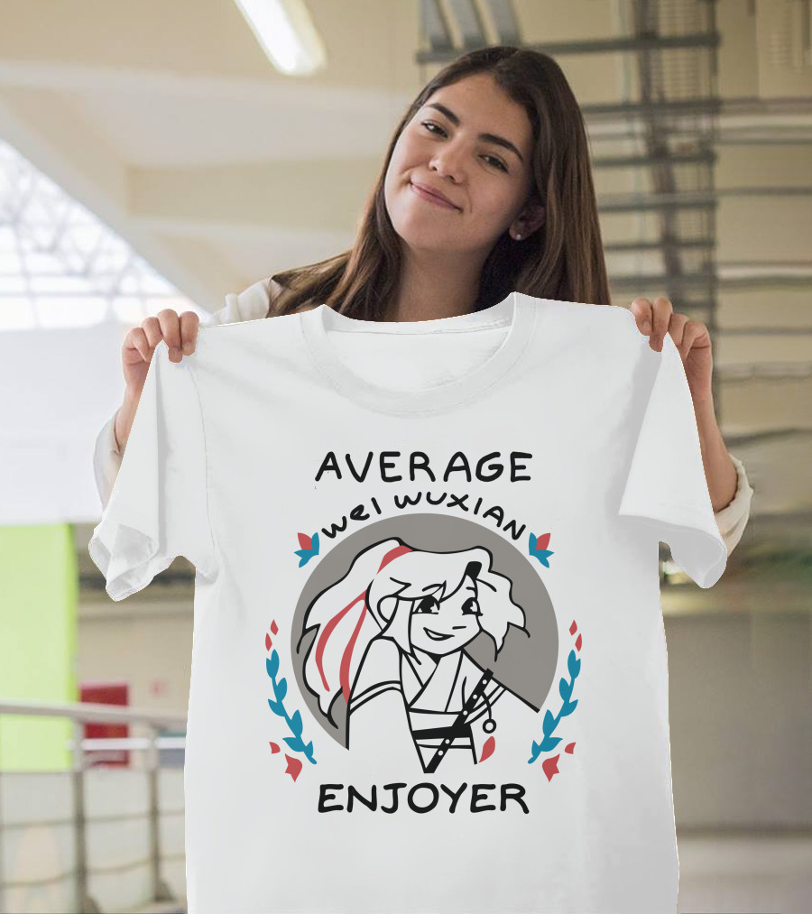 Average Wei Wuxian Enjoyer Emblem With Cartoon Character And Floral Accents T-Shirt