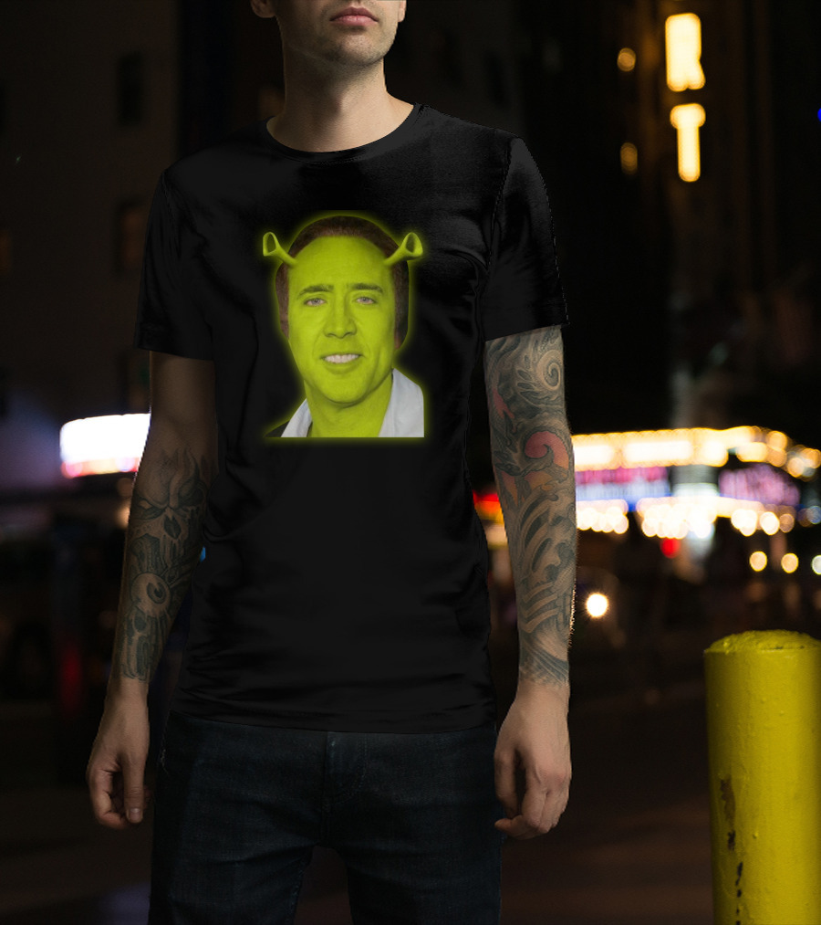 Shrekolas Cage Meme Mashup Face Fusion Character Elements T-Shirt