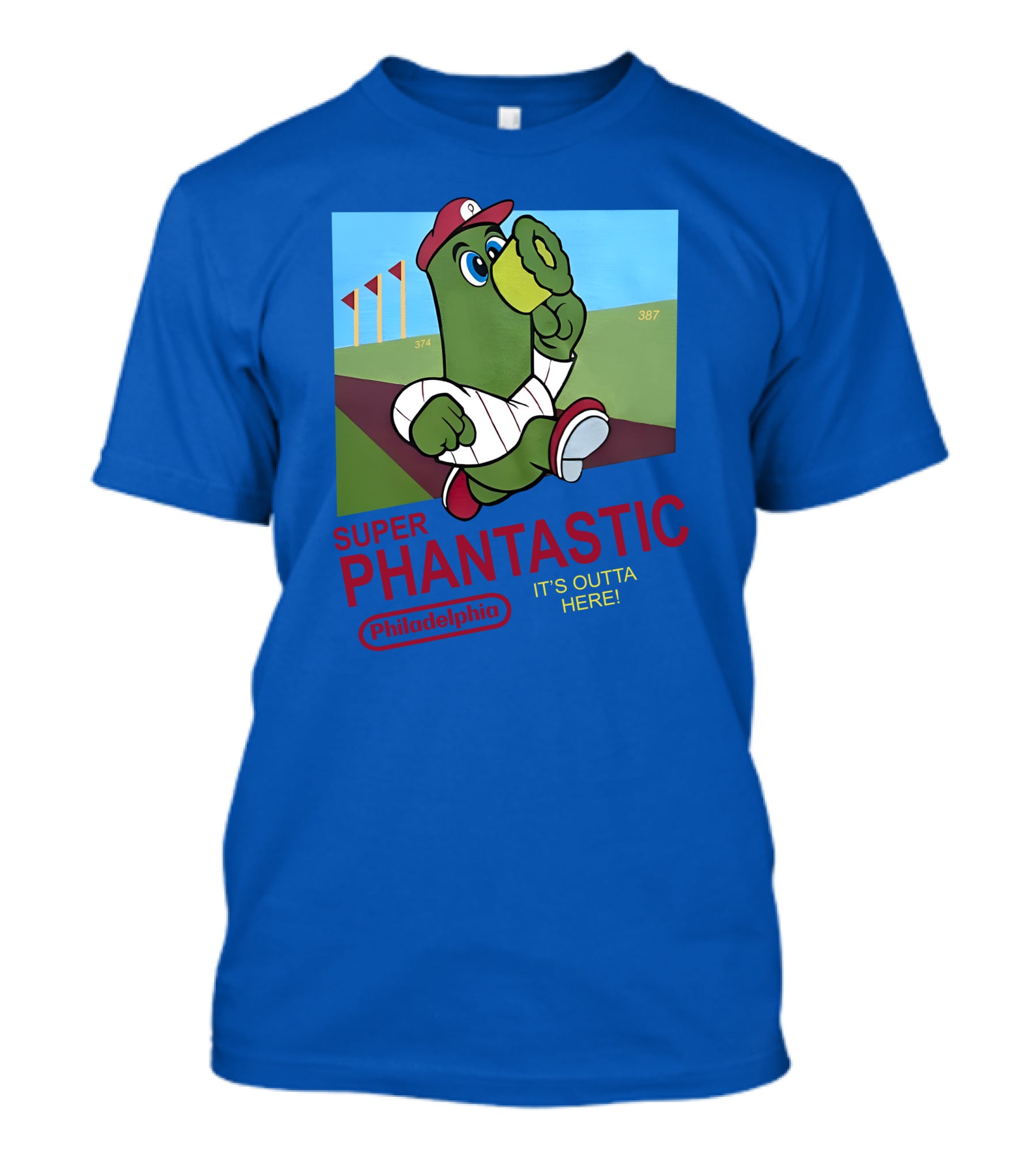 Southfellini Merch Super Phantastic Philadelphia It's Outta Here Baseball Character T-Shirt