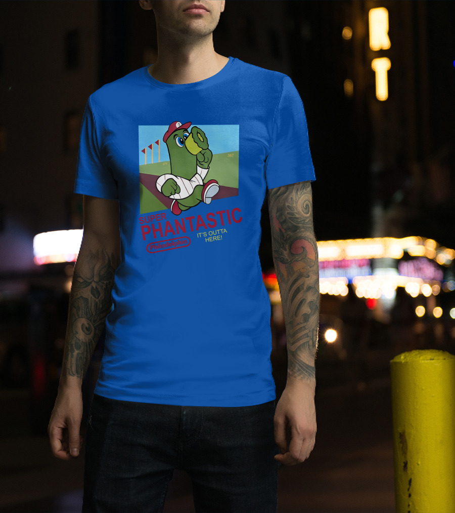 Southfellini Merch Super Phantastic Philadelphia It's Outta Here Baseball Character T-Shirt