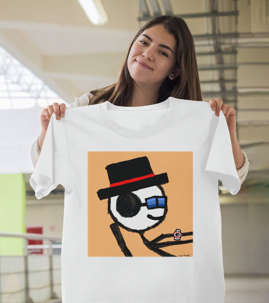 Sartoshi Mfers Stick Figure with Hat Blue Glasses Red Watch T-Shirt