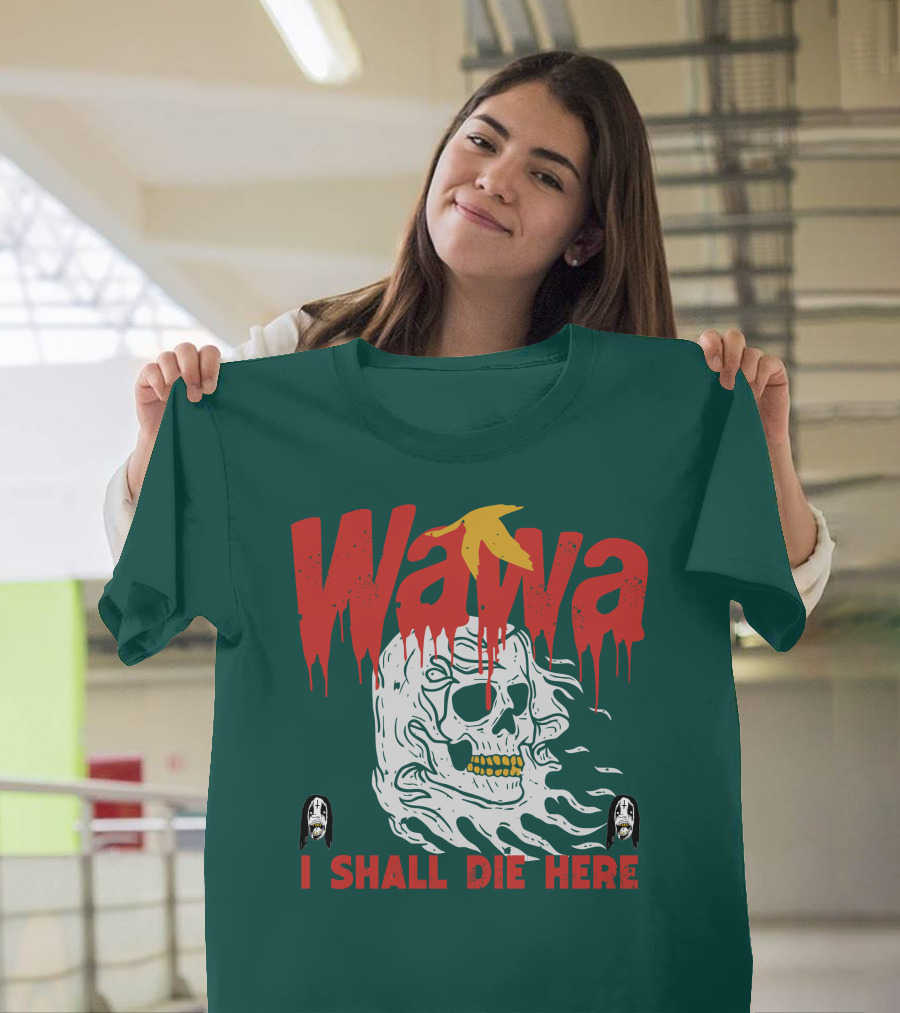 Grimgrimgrim Store Wawa I Shall Die Here Skull Motif T-Shirt