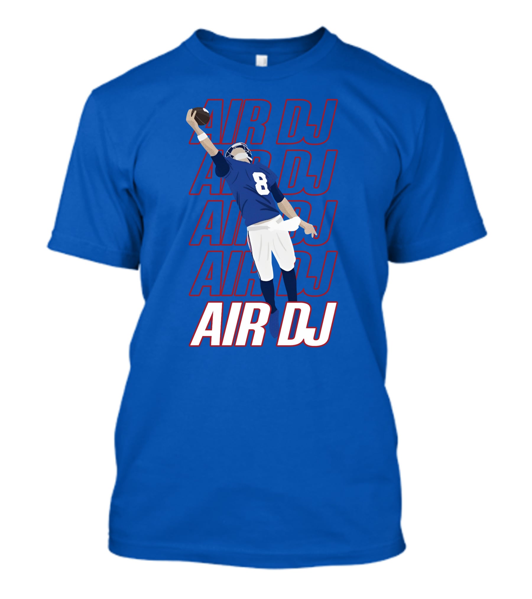 Justin Penik Jomboymedia Air DJ Football Player Number Eight Blue T-Shirt