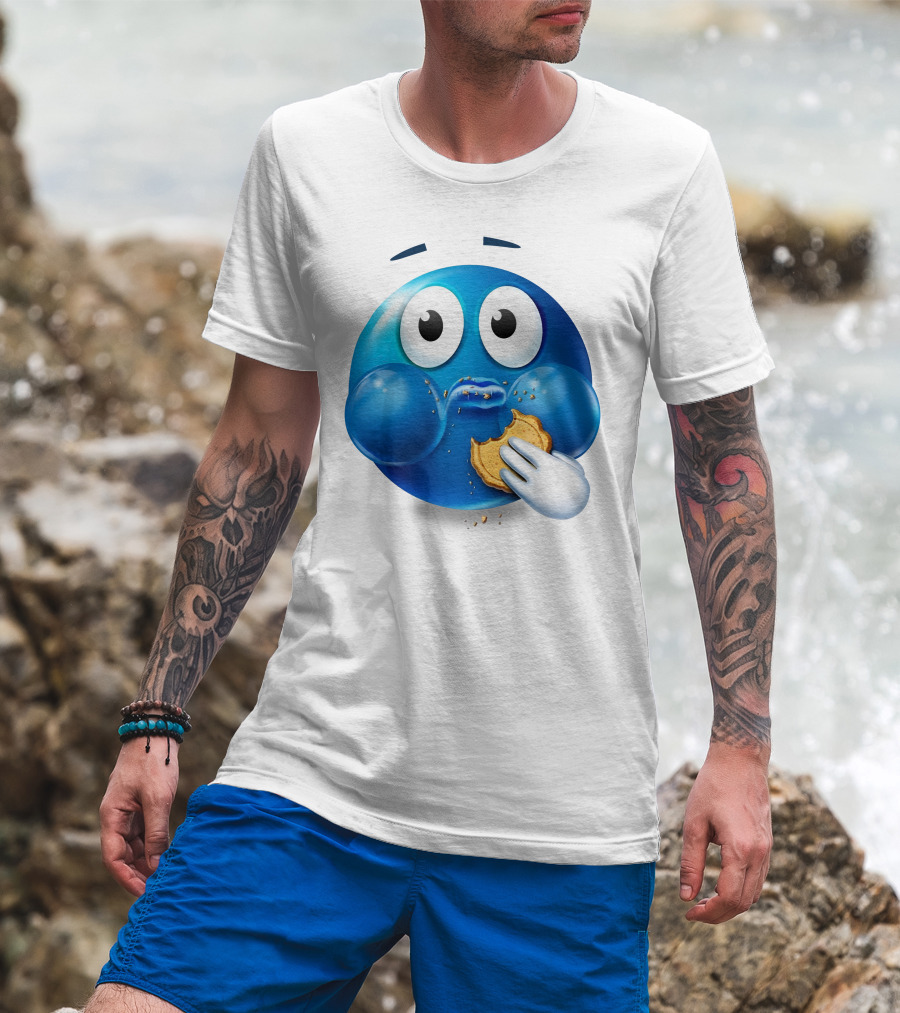 Cookie Muncher Blue Emoji With Crumbs T-Shirt