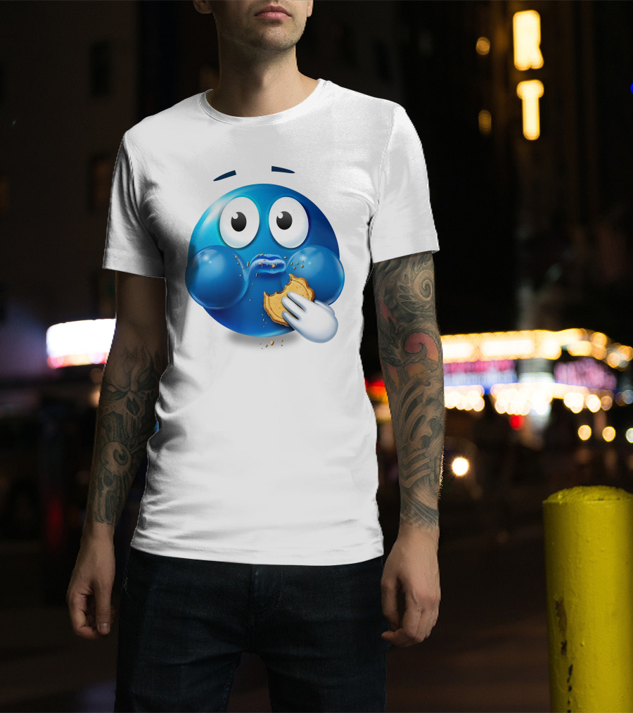 Cookie Muncher Blue Emoji With Crumbs T-Shirt