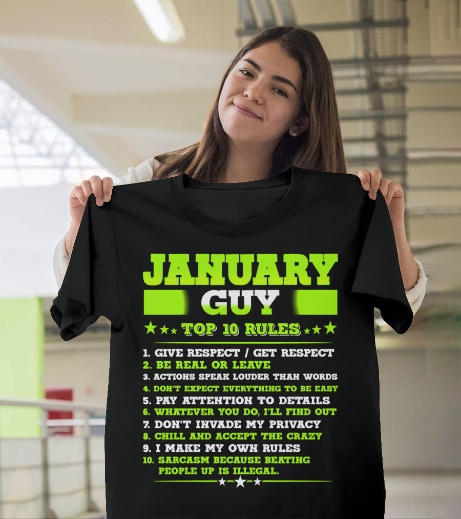 Cool January Guy Top 10 Rules Birthday T-Shirt