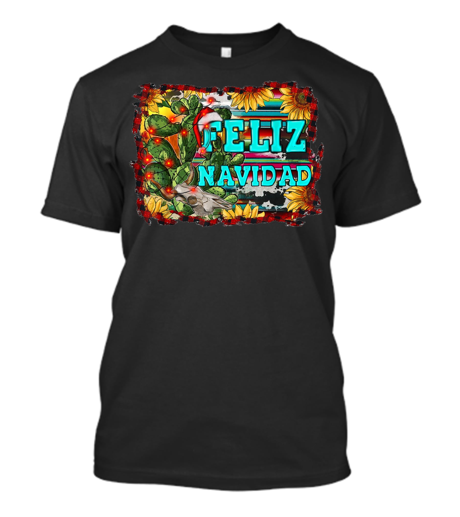 Feliz Navidad Western Country Christmas Texas Cactus Serape Sunflowers T-Shirt