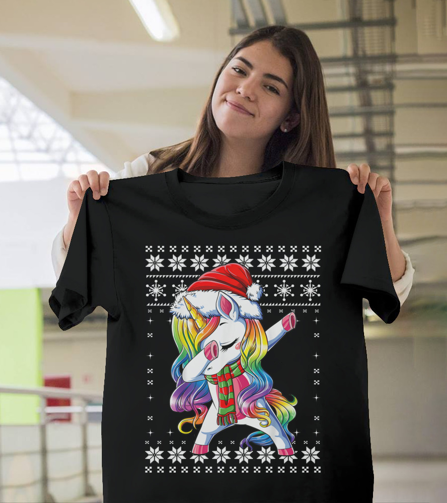 Unicorn Dabbing Santa Christmas T-Shirt