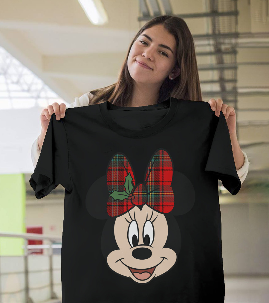 Minnie Mouse Red Plaid Bow with Holly Disney T-Shirt
