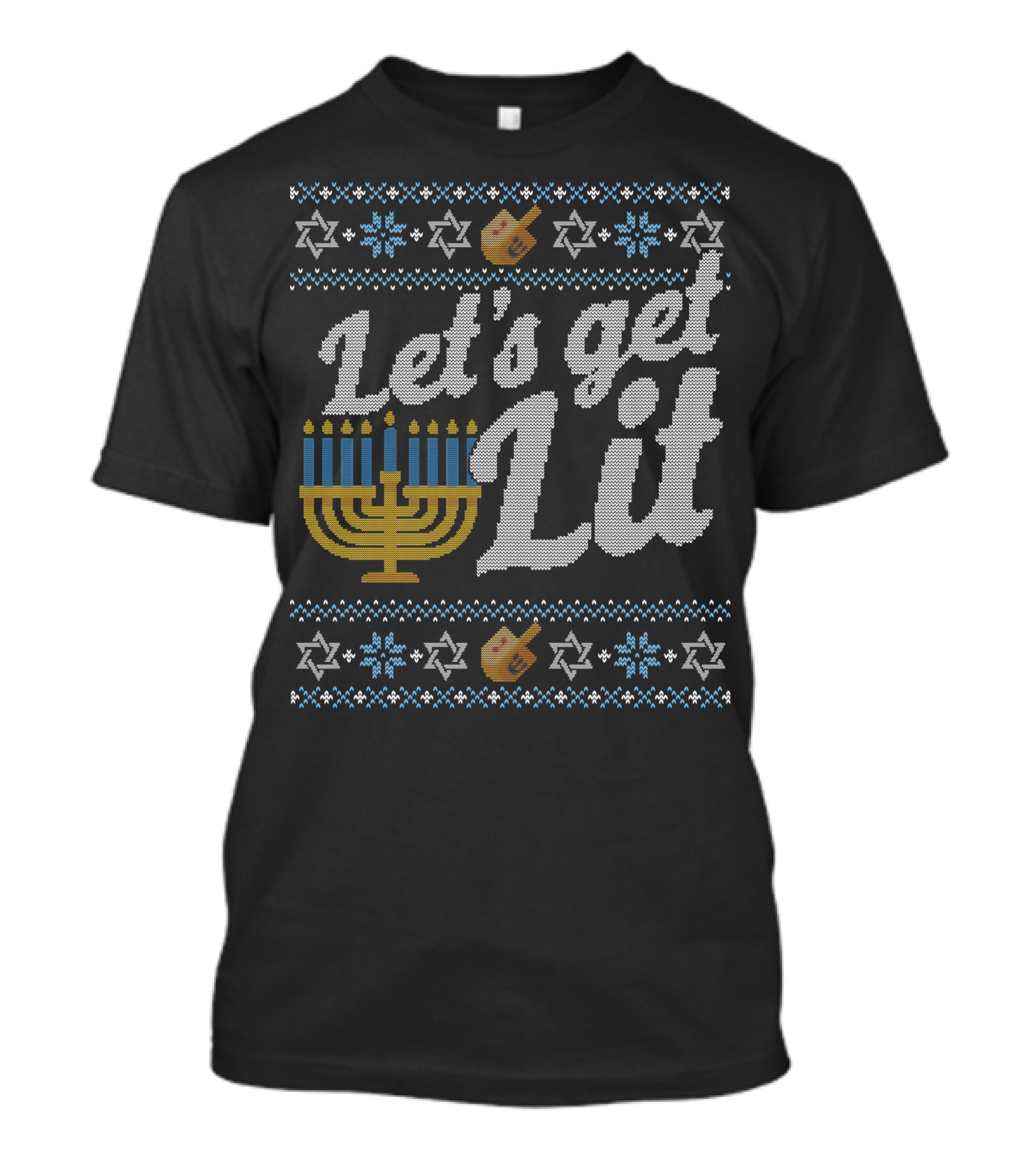 Let's Get Lit Menorah Hanukkah Dreidel Star Of David T-Shirt