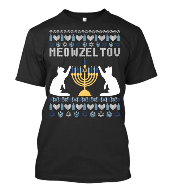 Meowzel Tov Chanukah Cats Menorah Stars Hearts Dreidels T-Shirt
