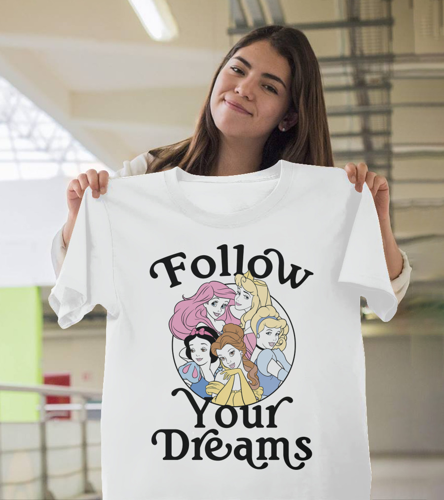 Disney Princess Follow Your Dreams Belle Ariel Aurora Cinderella Snow White 1991 T-Shirt