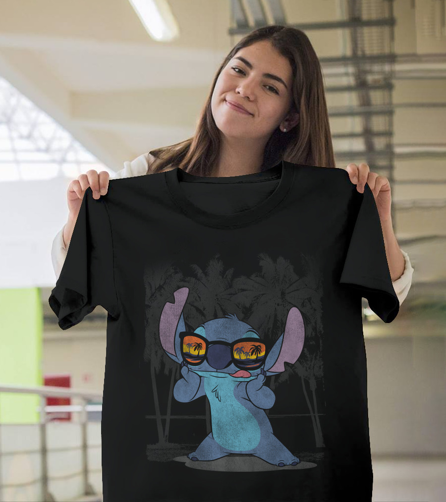 Stitch with Sunglasses Palm Trees Lilo and Stitch Hawaii Disney T-Shirt