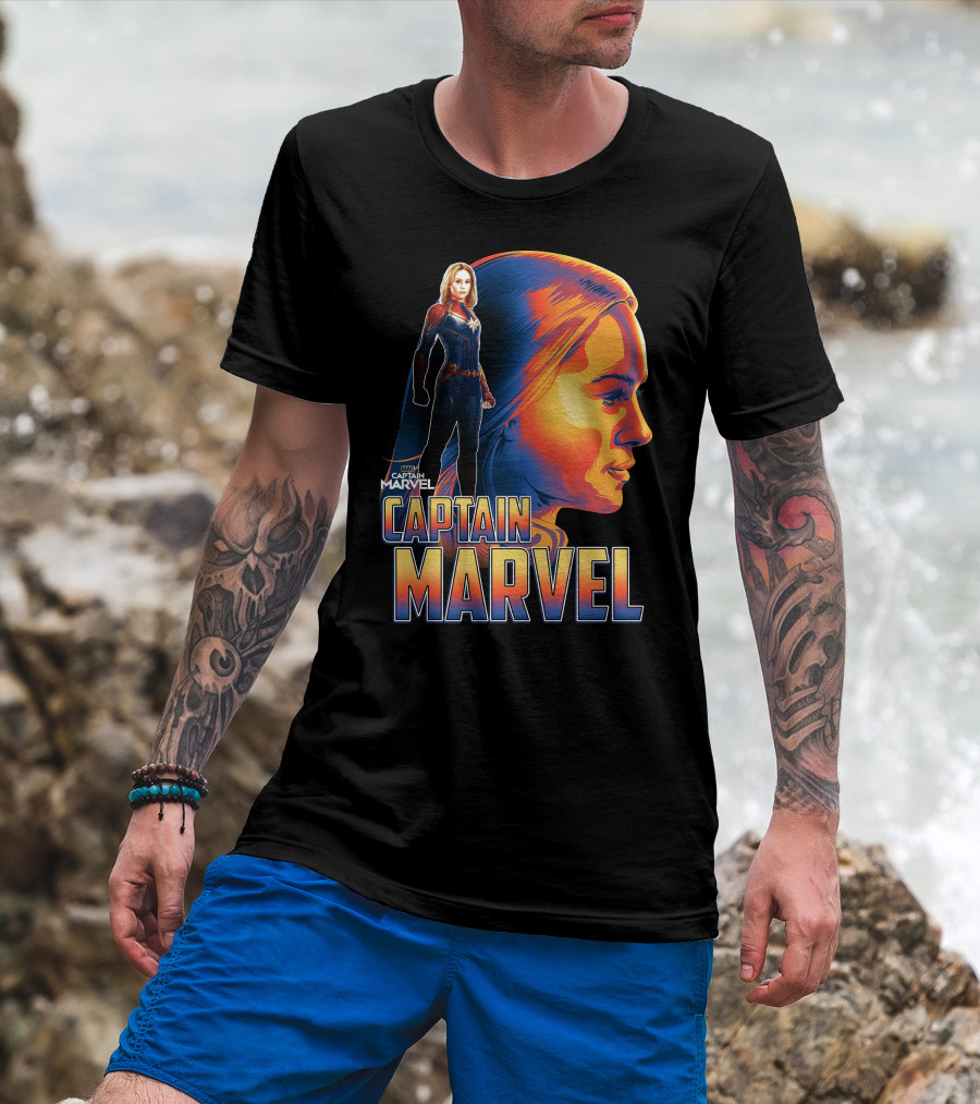Captain Marvel Heroic Sunset Profile T-Shirt