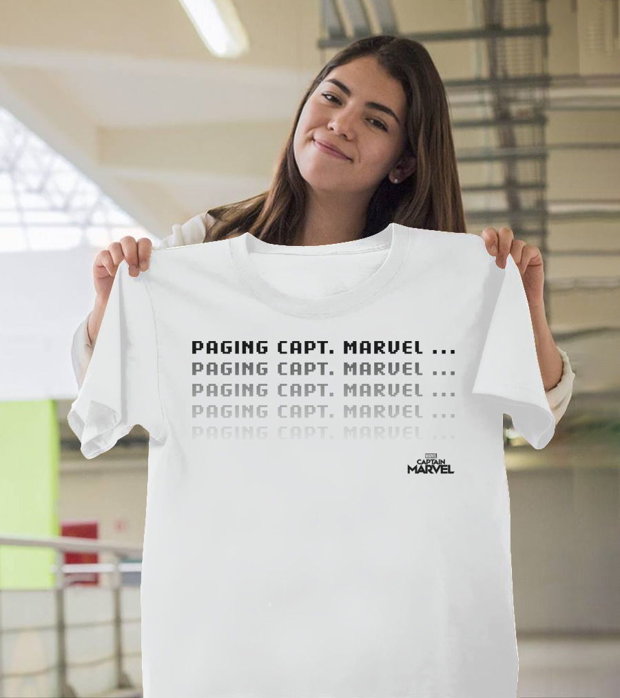 Paging Capt. Marvel Signal Repeated Text Captain Marvel T-Shirt