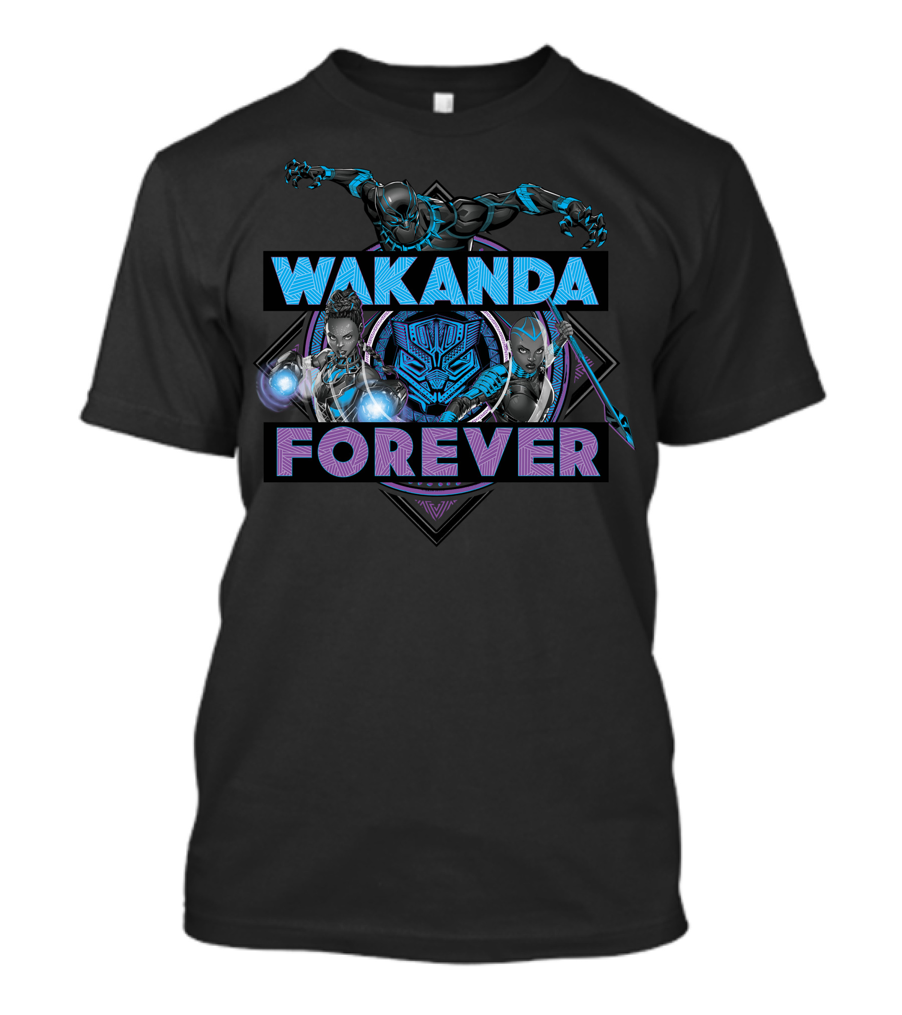 Wakanda Forever Marvel Black Panther Group Shot Blue Purple T-Shirt