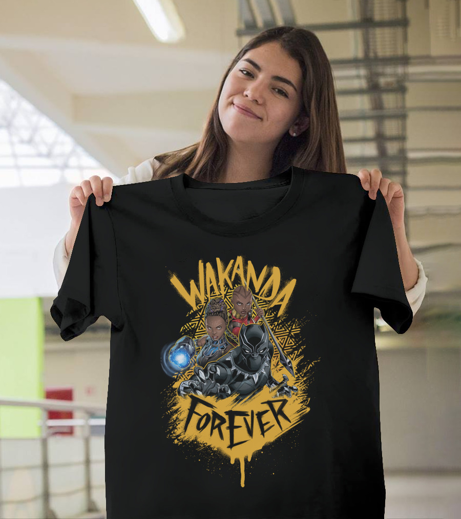Wakanda Forever Marvel Black Panther Group Shot Painted T-Shirt