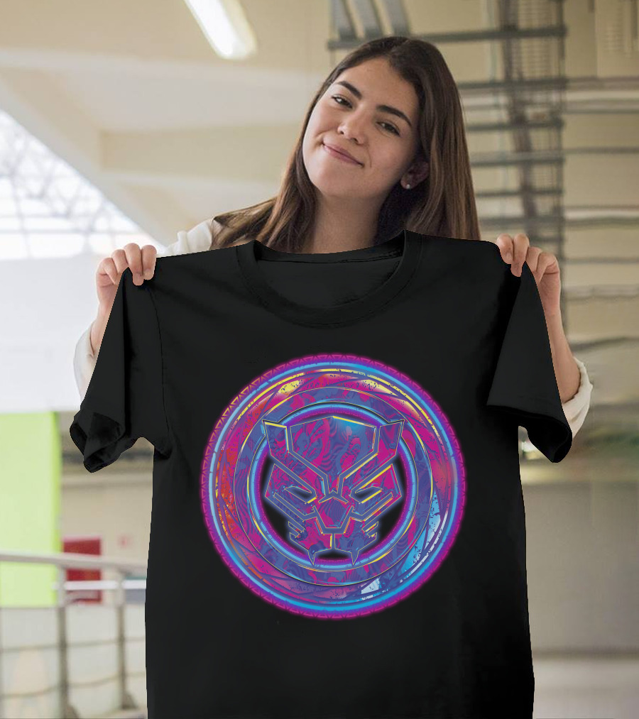 Marvel Black Panther Vibrant Neon Panther Head Emblem T-Shirt