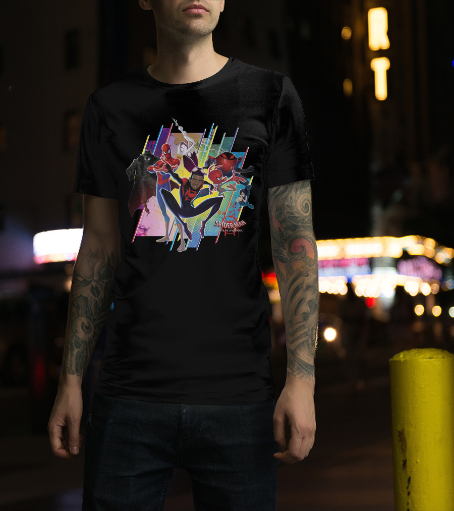 Spider-Man Into The Spiderverse Colorful Group Marvel T-Shirt