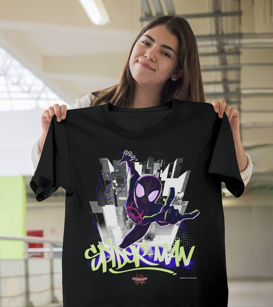 Spider-Man Spiderverse Graffiti City Marvel Iconic Swing Pose T-Shirt