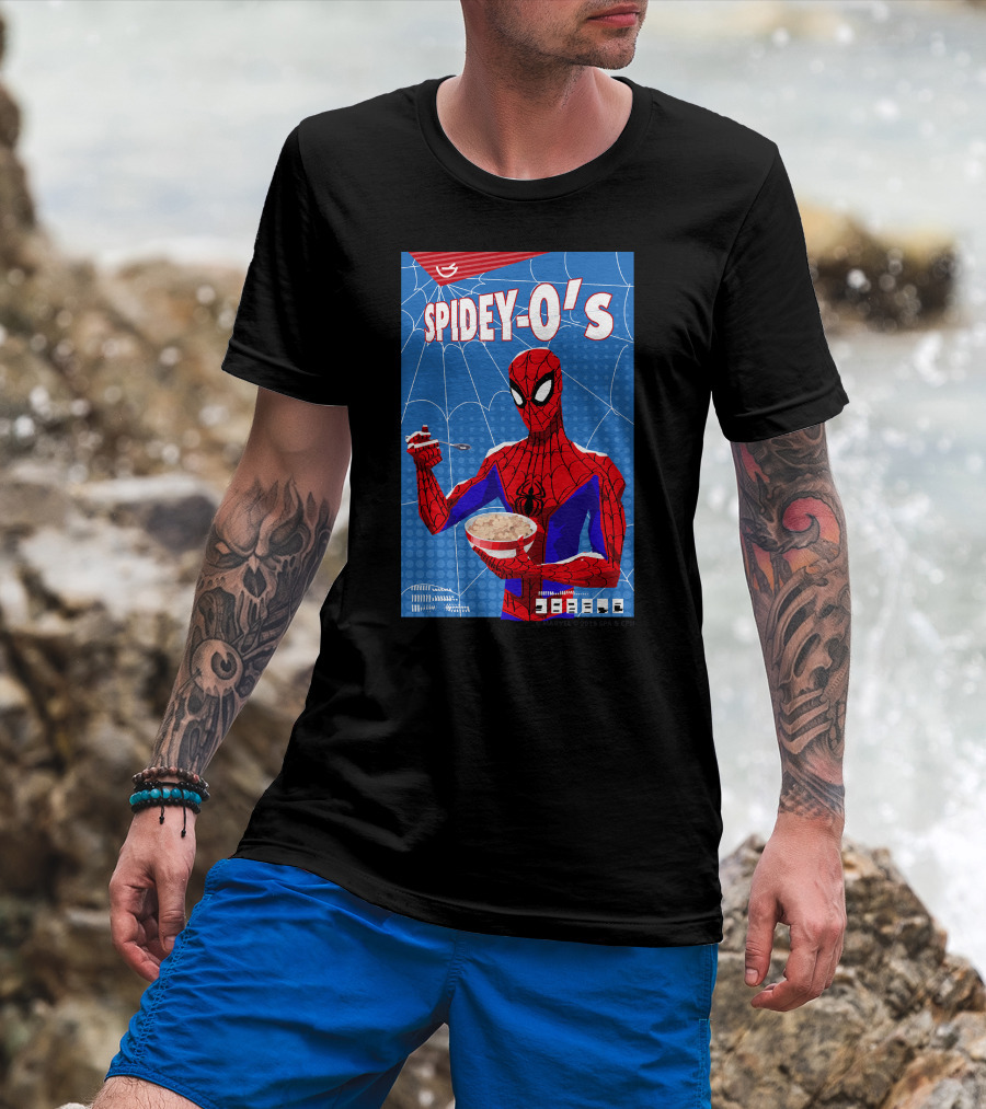 Marvel Spider-Man Spiderverse Spidey-Os Cereal Box Breakfast Comics T-Shirt