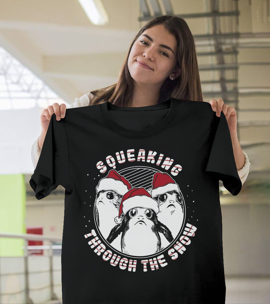 Squeaking Through the Snow Star Wars Porg Santa Hat T-Shirt