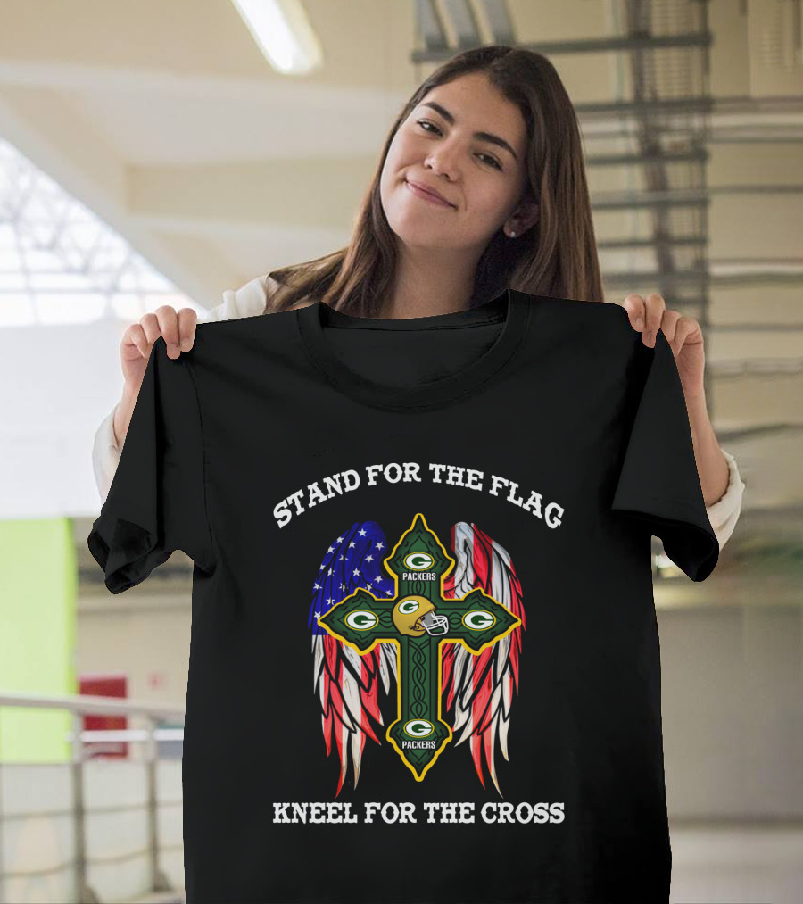 Packers Cross with American Flag Wings Stand for the Flag Kneel for the Cross T-Shirt