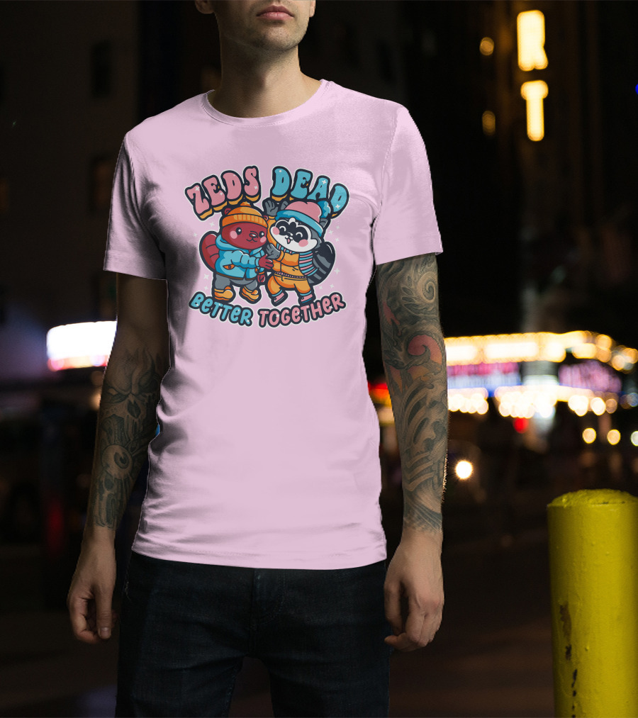 Zeds Dead Better Together Cartoon Beaver And Raccoon Winter Adventure T-Shirt