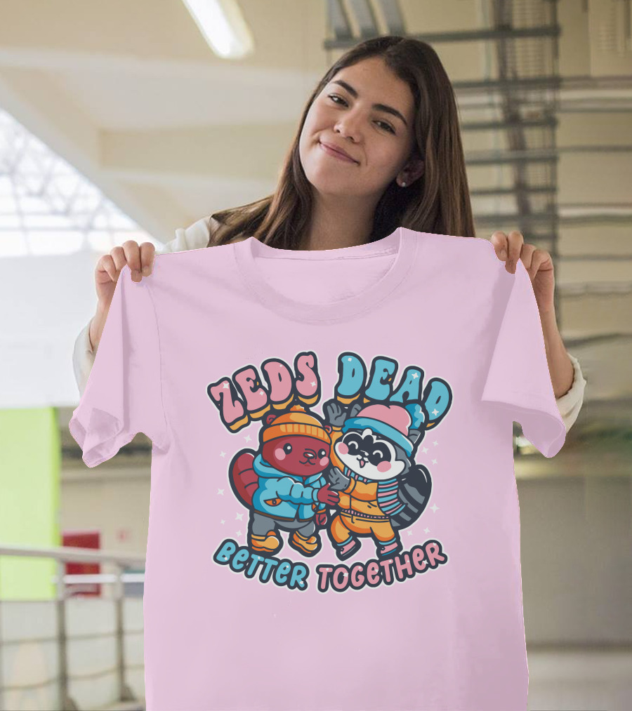 Zeds Dead Better Together Cartoon Beaver and Raccoon Winter Adventure T-Shirt