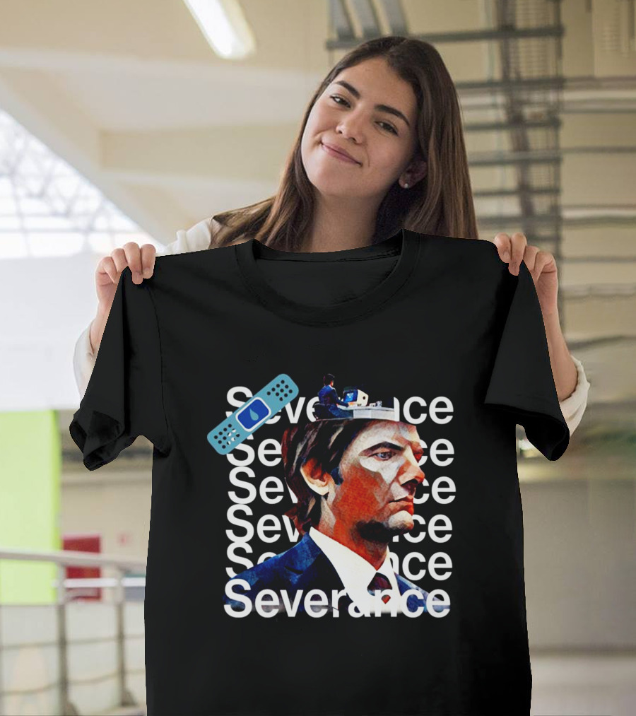 Severance Repeated Text With Bandage And Office Worker Scene T-Shirt